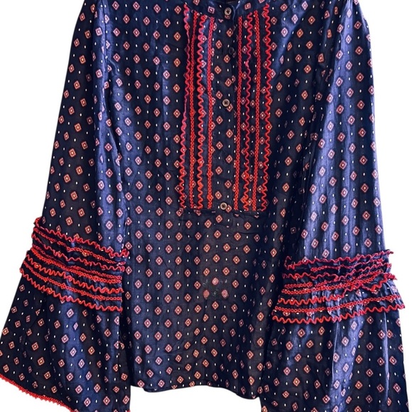 J.Crew Embroidered Bell Sleeve Top Boho Cotton/Silk Blue Size 8 NWOT - Picture 2 of 6